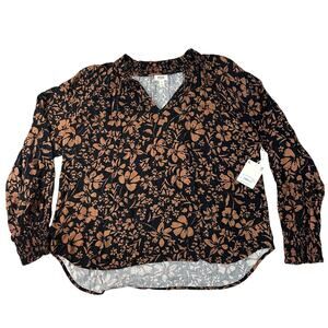 A.N.A Women's V Neck Long Sleeve Blouse Size XL In Betty Floral